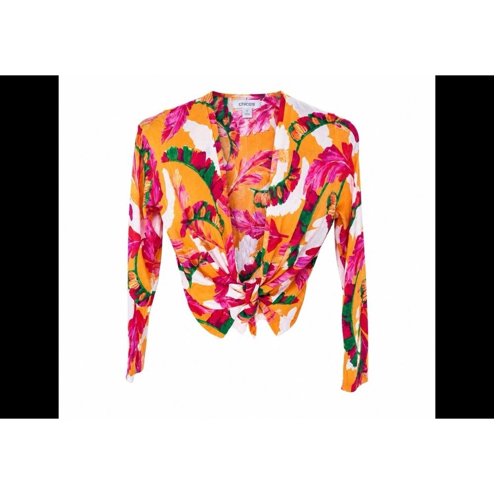 Chicos 4-6 Summer Romance Foliage Topper Cardigan Open Front Light Mango Ice NWT - Picture 5 of 8